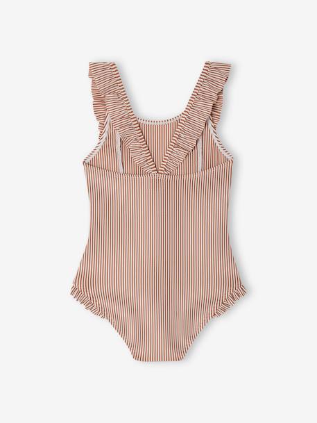 Striped Swimsuit for Girls terracotta 