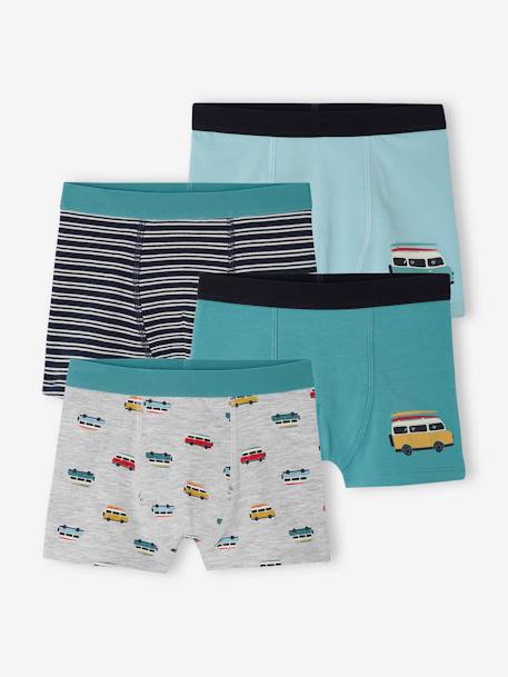 Pack of 4 'Van' Stretch Boxers in Organic Cotton for Boys aqua green 