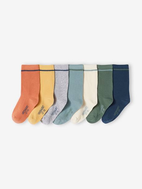 Pack of 7 Pairs of Socks for Boys chocolate+green+grey 