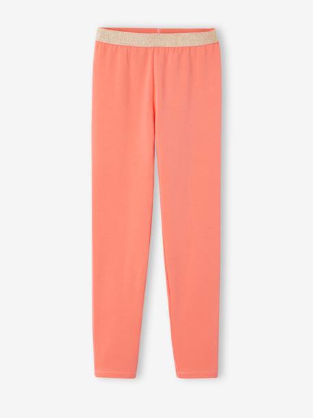 Elasticated Iridescent Plain Leggings for Girls coral+peach 