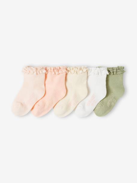 Pack of 5 Pairs of Socks for Baby Girls clay beige+peach 