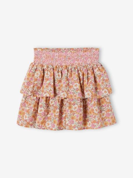 Smocked Skirt with Ruffle, for Girls rosy apricot 