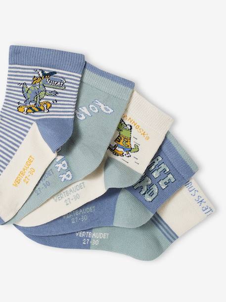 Pack of 5 Pairs of 'Tyrannoskate' Socks for Boys aqua green 