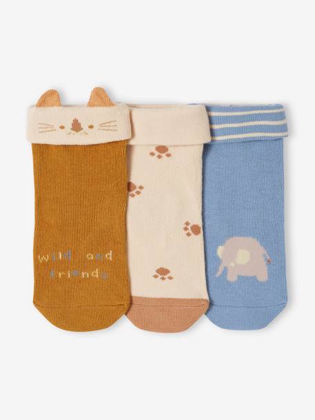 Pack of 3 Pairs of 'Animals' Socks for Babies grey blue 