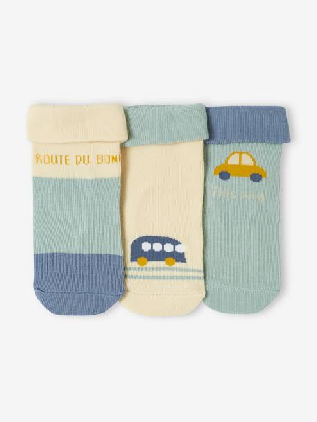 Pack of 3 Pairs of 'Cars' Socks for Baby Boys sage green 