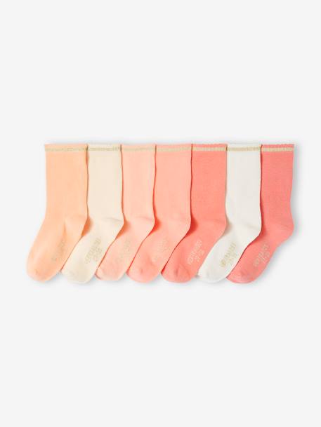 Pack of 7 Pairs of Socks in Lurex for Girls apricot+blue+rose 