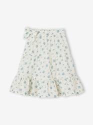 Girls-Skirts-Frilly Skirt in Cotton Gauze for Girls, Mid-Length