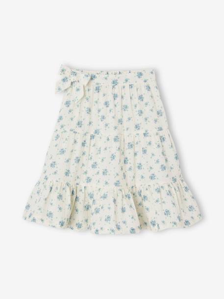 Frilly Skirt in Cotton Gauze for Girls, Mid-Length ecru 