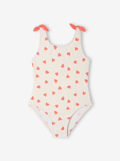 Set of 2 Hearts Swimsuits for Girls coral 