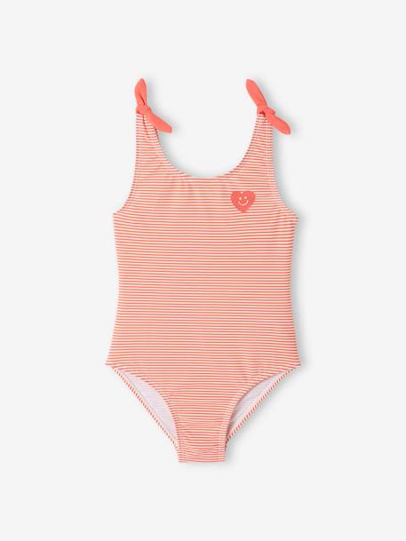 Set of 2 Hearts Swimsuits for Girls coral 