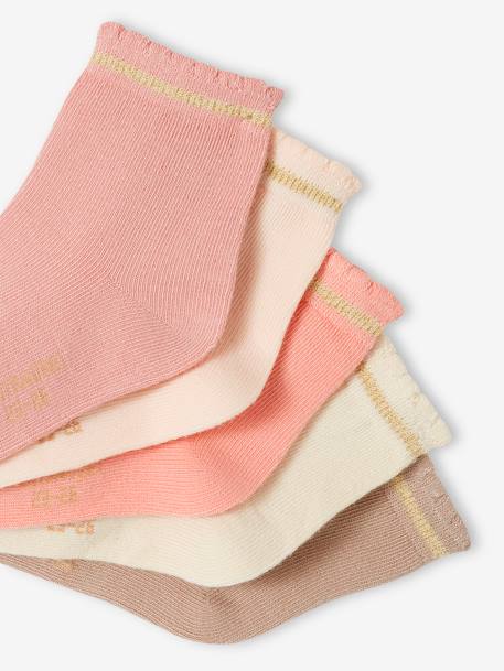Pack of 5 Pairs of Socks with Scintillating Details for Baby Girls, BASICS pale pink+rose 