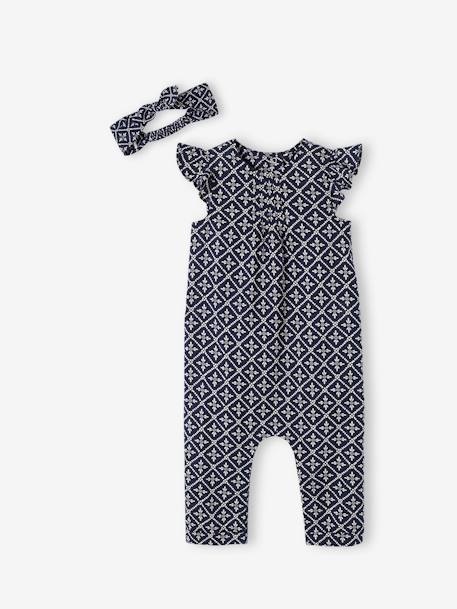 Jumpsuit + Headband Set, for Baby Girls Green/Print+navy blue+printed pink 