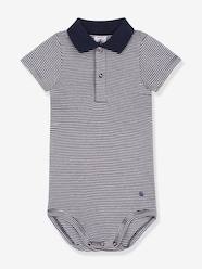 Baby-Bodysuits & Sleepsuits-Short Sleeve Bodysuit with Polo Collar, by PETIT BATEAU