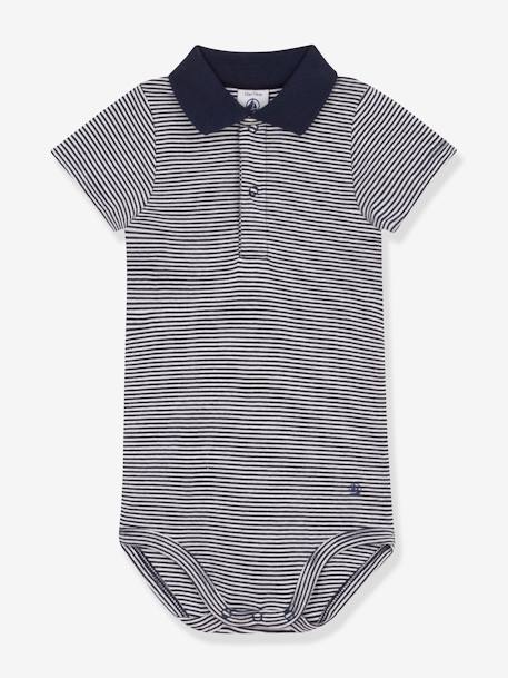 Short Sleeve Bodysuit with Polo Collar, by PETIT BATEAU blue 