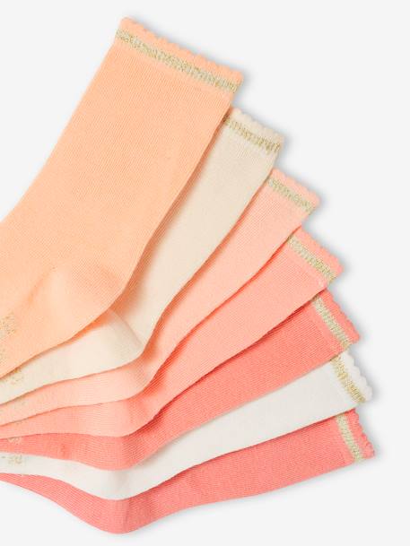 Pack of 7 Pairs of Socks in Lurex for Girls apricot+blue+rose 