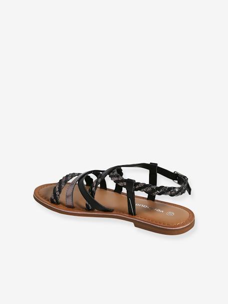 Junior Leather Sandals with Crossover Straps set black 