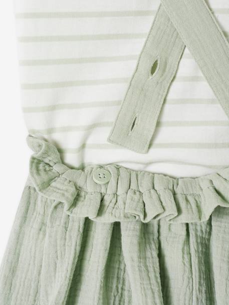 Striped T-Shirt + Cotton Gauze Skirt Outfit, for Girls coral+lilac+sage green 