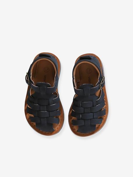 Closed Leather Sandals with Buckle for Babies brown+navy blue 