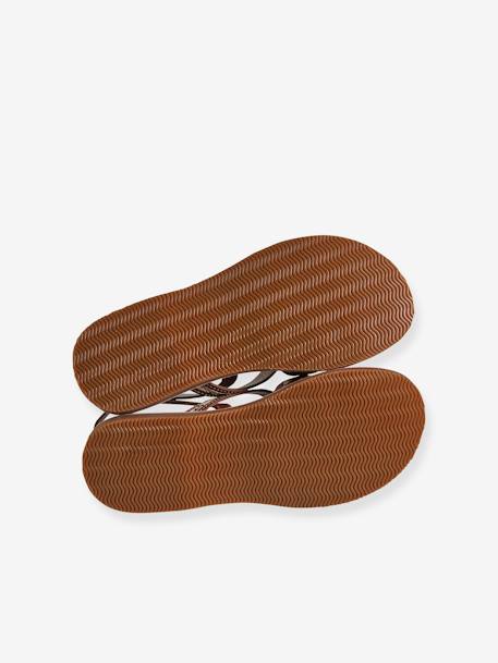 Junior Leather Sandals with Crossover Straps printed brown 