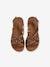 Junior Leather Sandals with Crossover Straps printed brown 