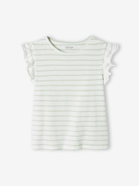 Striped T-Shirt + Cotton Gauze Skirt Outfit, for Girls coral+lilac+sage green 