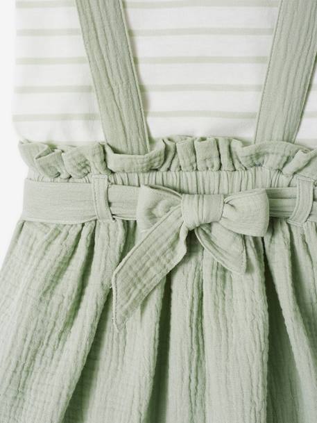 Striped T-Shirt + Cotton Gauze Skirt Outfit, for Girls coral+lilac+sage green 