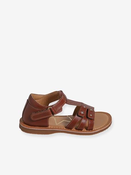 Hook-and-Loop Leather Sandals for Children, Designed for Autonomy brown 