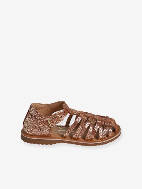 Closed Leather Sandals for Children, Designed for Autonomy ochre 