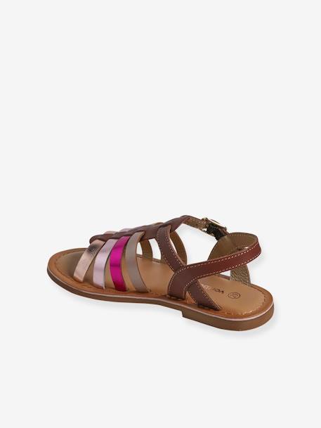 Leather Sandals with Straps, for Girls Bright Yellow+set brown 