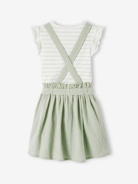 Striped T-Shirt + Cotton Gauze Skirt Outfit, for Girls coral+lilac+sage green 