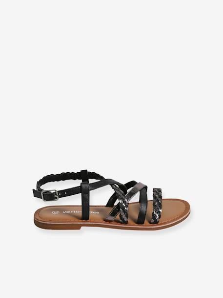 Junior Leather Sandals with Crossover Straps set black 