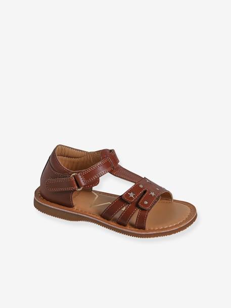 Hook-and-Loop Leather Sandals for Children, Designed for Autonomy brown 