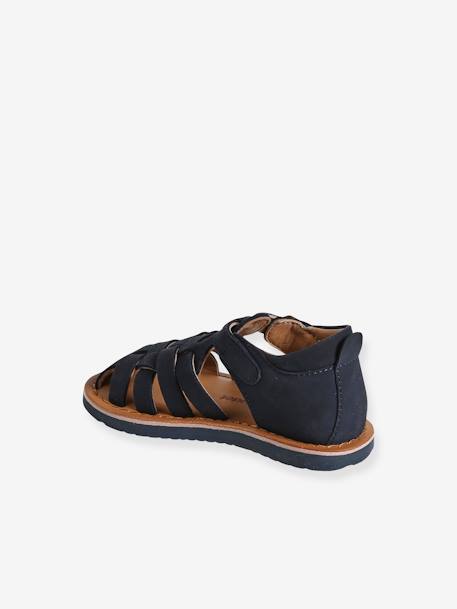 Closed Leather Sandals with Buckle for Babies brown+navy blue 