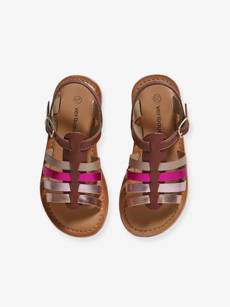 Leather Sandals with Straps, for Girls Bright Yellow+set brown 