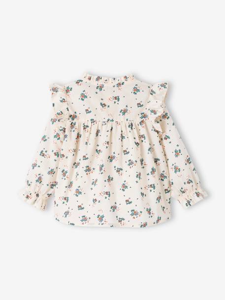 Ruffled Blouse for Babies ecru+sky blue 