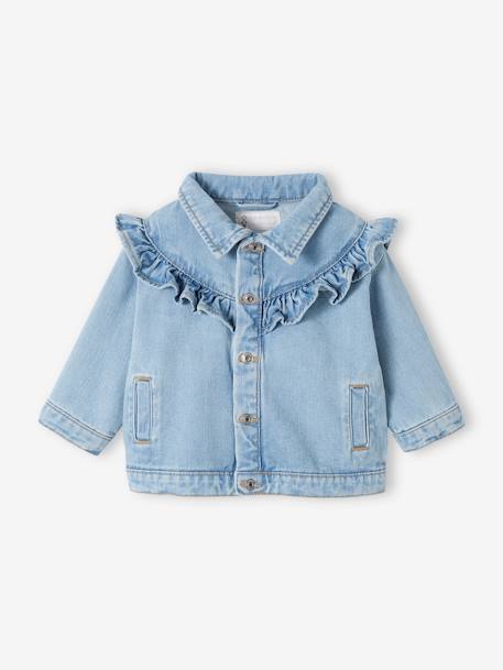 Denim Jacket with Ruffles for Babies bleached denim 