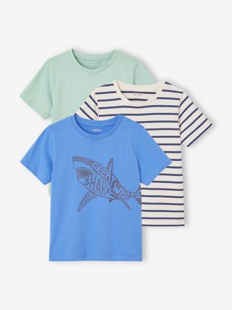 Pack of 3 Assorted T-Shirts for Boys aqua green+azure+cappuccino+green+marl white 