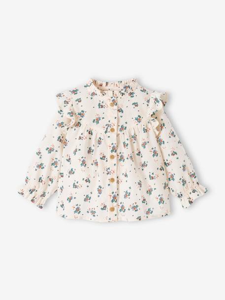 Ruffled Blouse for Babies ecru+sky blue 