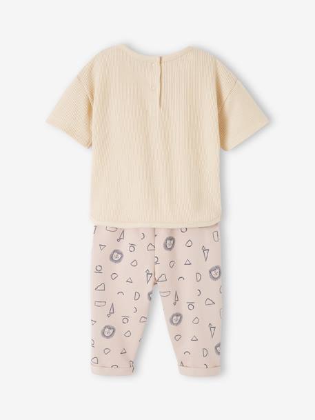 Honeycomb T-Shirt + Fleece Trousers Combo for Babies ecru 