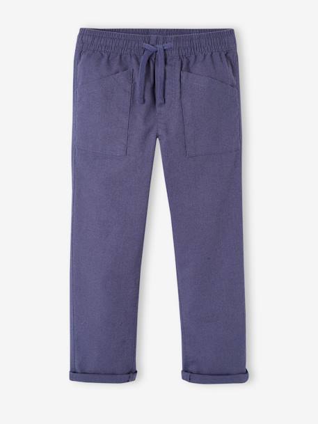 Wide-Leg, Easy-to-Slip-On Carpenter Trousers in Cotton/Linen, for Boys slate blue 