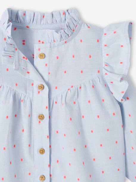 Ruffled Blouse for Babies ecru+sky blue 