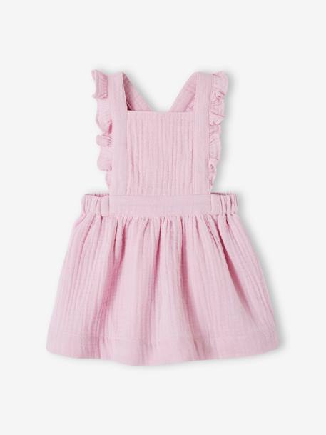 Dungaree Dress in Cotton Gauze, for Babies caramel+GREEN MEDIUM SOLID+lilac+Pink 