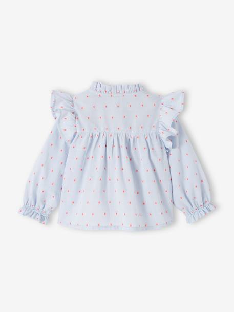 Ruffled Blouse for Babies ecru+sky blue 