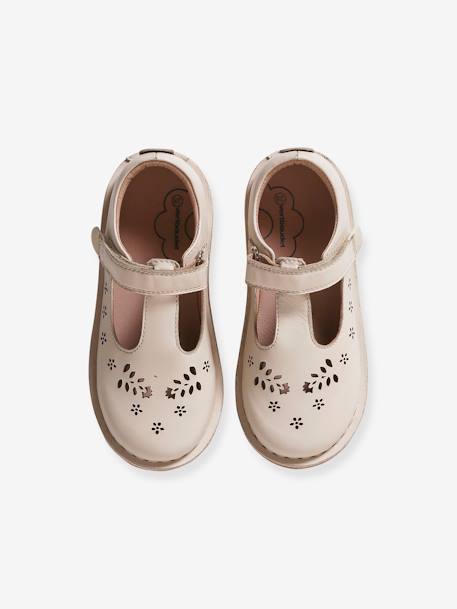 Leather Shoes for Girls, Designed for Autonomy ecru+gold+PINK MEDIUM SOLID WITH DESIG 