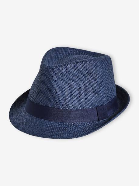 Straw-Like Panama Hat for Boys blue+navy blue 