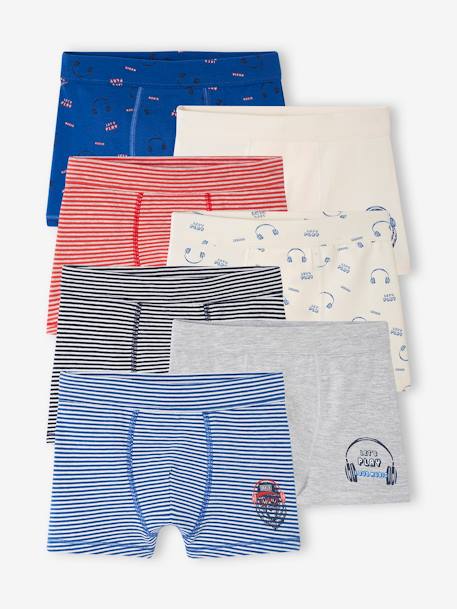 Pack of 7 'Bear' Stretch Boxers in Organic Cotton for Boys royal blue 