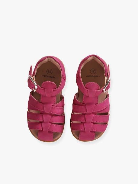 Leather Sandals for Baby Girls, Designed for First Steps fuchsia+iridescent beige 