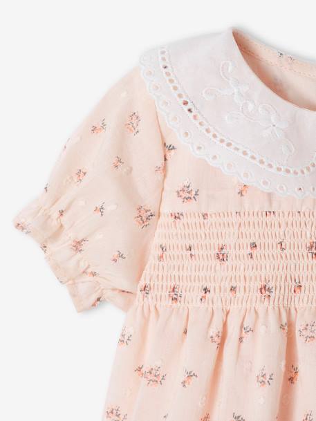 Smocked Dress with Broderie Anglaise Collar for Newborn Babies pale pink 