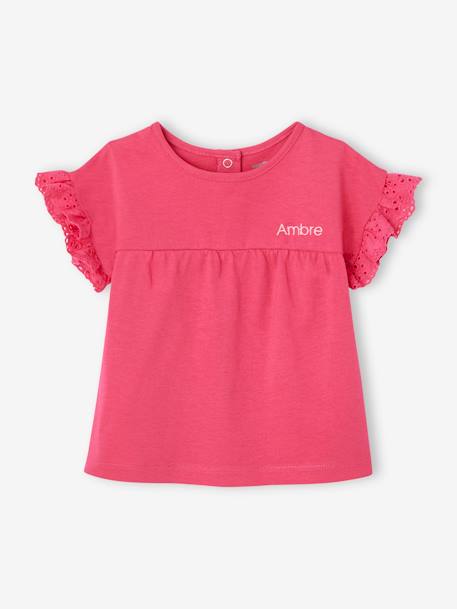 T-Shirt in Organic Cotton for Babies ecru+fuchsia 