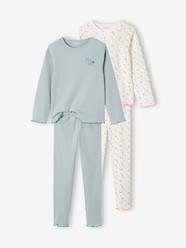 Pack of 2 Rib Knit Pyjamas with Flowers for Girls